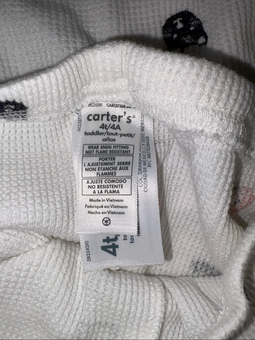 Carter’s Kids Unisex White Halloween Print Thermal Pajama Set EUC 4T
